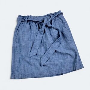 J. Crew Blue Denim Chambray Skirt Size Small Pockets And Belt Tie